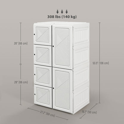 Portable Wardrobe, Foldable Storage Organzier with 8 Compartments, Magnet Doors, White