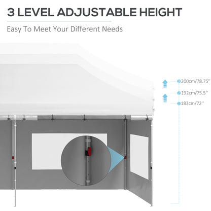 20' x 10' Folding Pop Up Canopy Tent with Sidewalls, Windows, Weight Bags and Carrying Bag, White