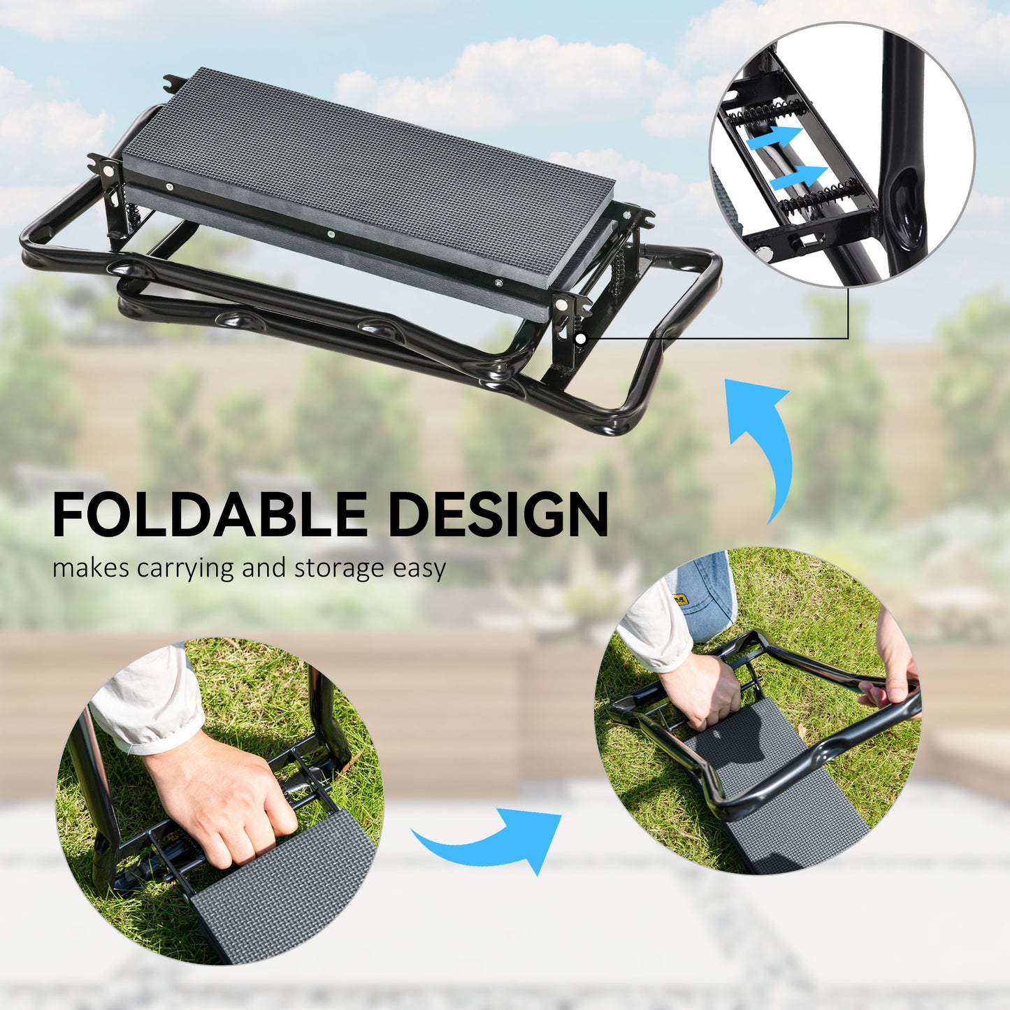 Garden Kneeler and Seat, Foldable Gardening Stool Bench with Thick EVA Foam Kneeling Pad and 1 Large Tool Pouch, Grey