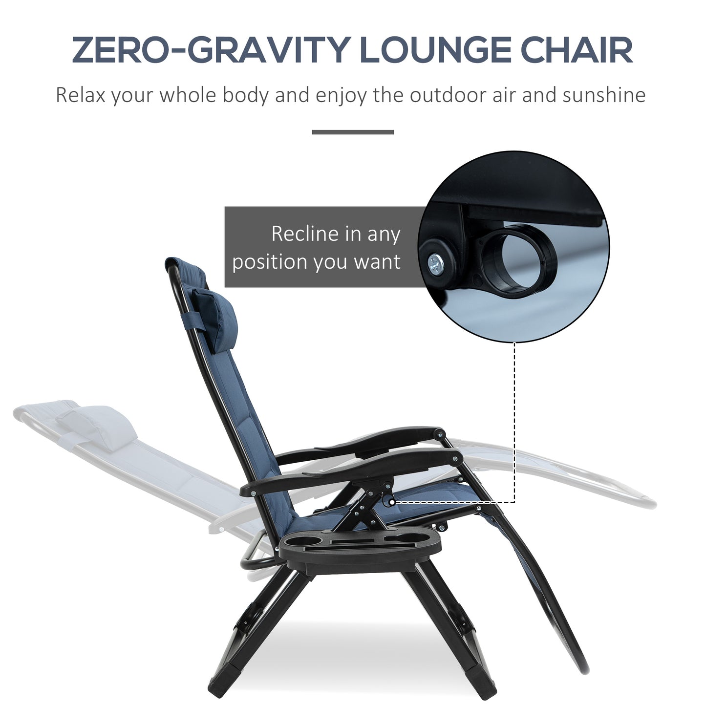 Zero Gravity Lounger Chair, Padded Folding Reclining Patio Chair with Cup Holder, Detachable Headrest, Extra Wide Seat, 400 LBS Capacity for Pool, Camping, Blue