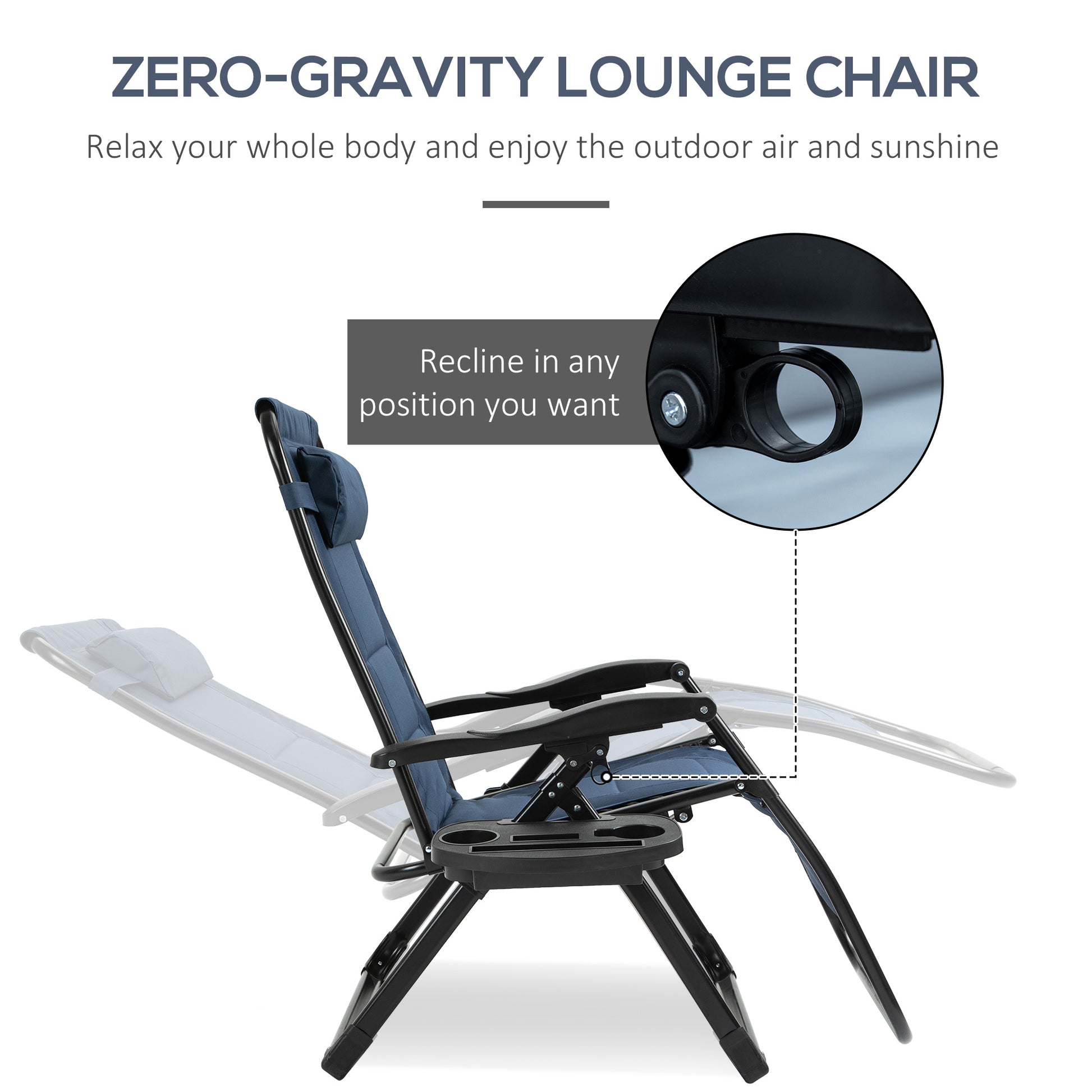 Zero Gravity Lounger Chair, Padded Folding Reclining Patio Chair with Cup Holder, Detachable Headrest, Extra Wide Seat, 400 LBS Capacity for Pool, Camping, Blue