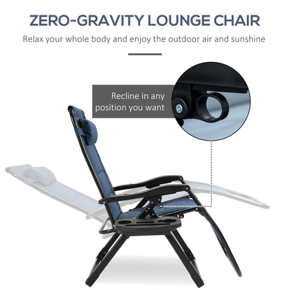 Zero Gravity Lounger Chair, Padded Folding Reclining Patio Chair with Cup Holder, Detachable Headrest, Extra Wide Seat, 400 LBS Capacity for Pool, Camping, Blue