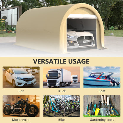 10' x 16' Heavy Duty Portable Carport Tent with Zippered Door, PE Cover for Car, Boat, Motorcycle, Bike, Beige