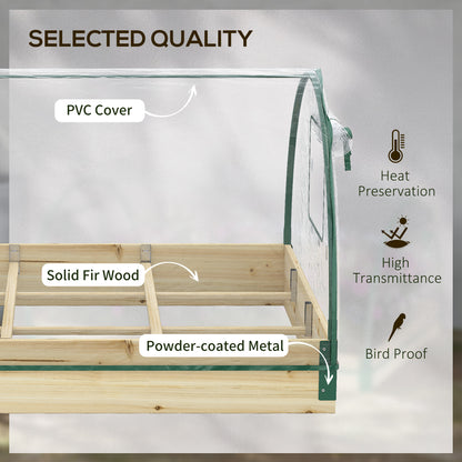 12 Pockets Raised Garden Bed with Greenhouse and Roll Up Windows for Vegetables, Flowers, 4' x 3' x 2', Natural Wood