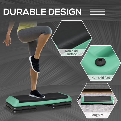 Soozier 43" Adjustable Aerobic Platform Stepper 3 Level with Risers 4” 6” 8” Cardio Fitness Trainer Workout Step Home Gym Exercise, Black Green
