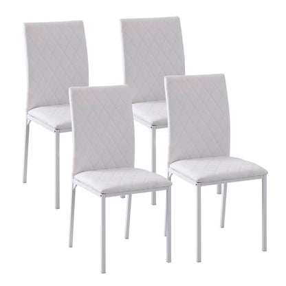 Modern Dining Chairs Set of 4, Upholstered Faux Leather Kitchen Chairs with Rhombic Tufting and Metal Legs for Living Room, White
