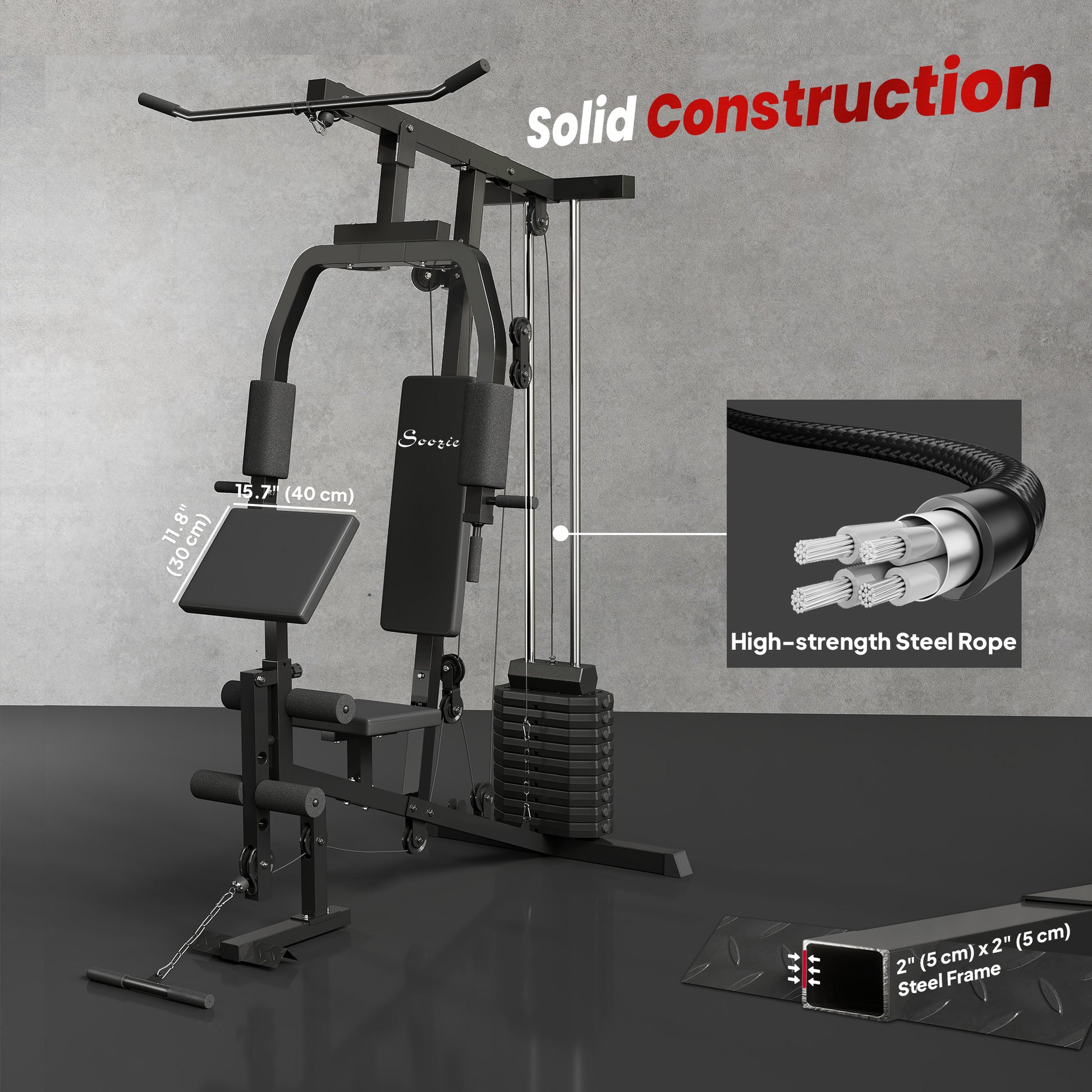 Soozier Multifunction Home Power Exercise Gym System Weight Training Exercise Workout Station Fitness Strength Machine for Whole Body Training Black