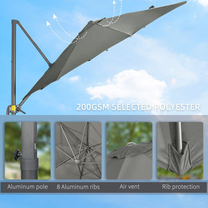 9.6' Cantilever Patio Umbrella Outdoor Hanging Offset Umbrella, Cross Base, 360° Rotation Aluminum Poles, Grey
