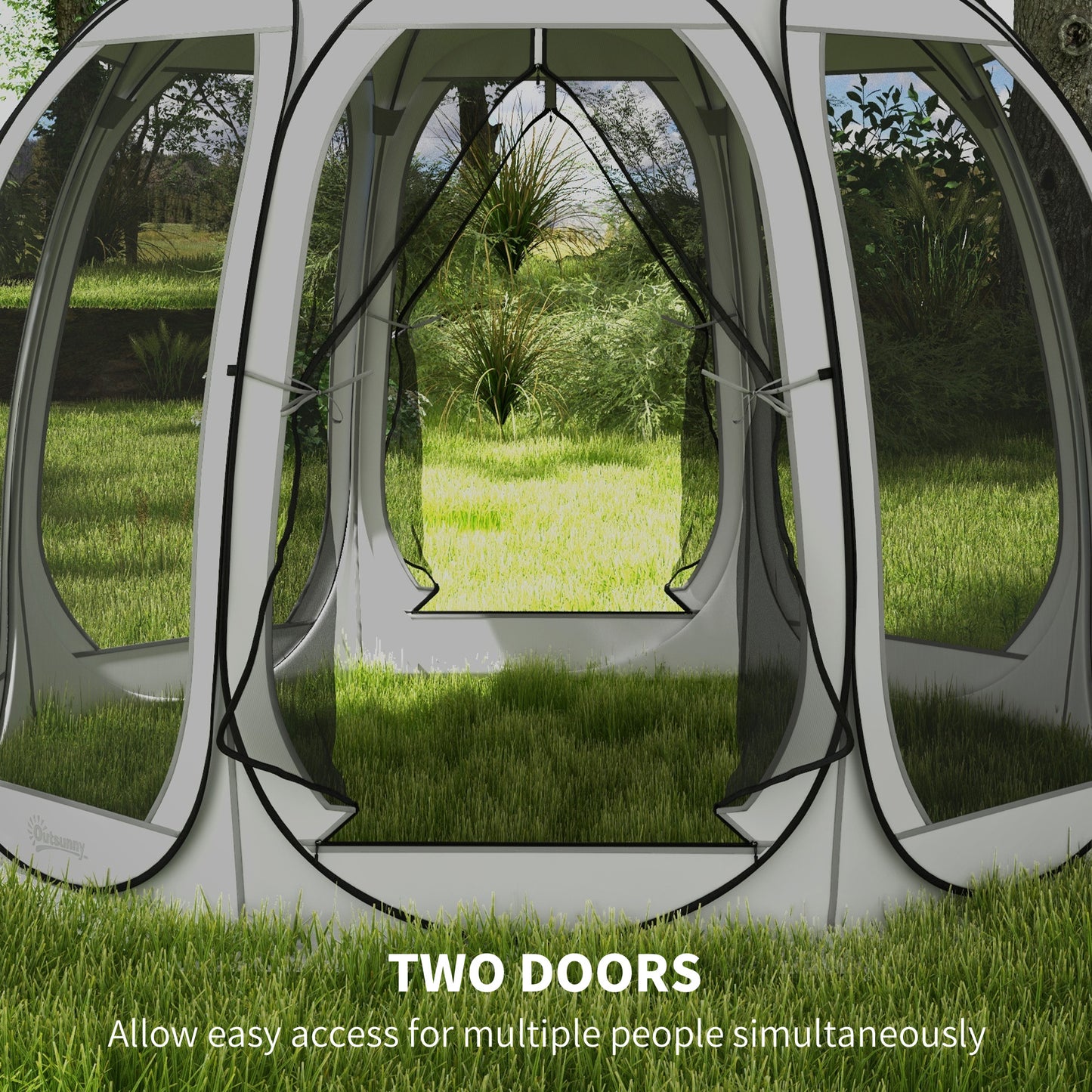 11' x 11.5' Screen Tent, Pop Up Camping Gazebo with Portable Carry Bag and 2 Doors, Grey