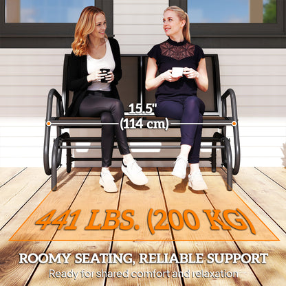 Patio Double Glider Bench Swing Chair Rocker Heavy-Duty Loveseat Outdoor Garden Rocking Bench Steel Frame Sling Fabric Seat Black
