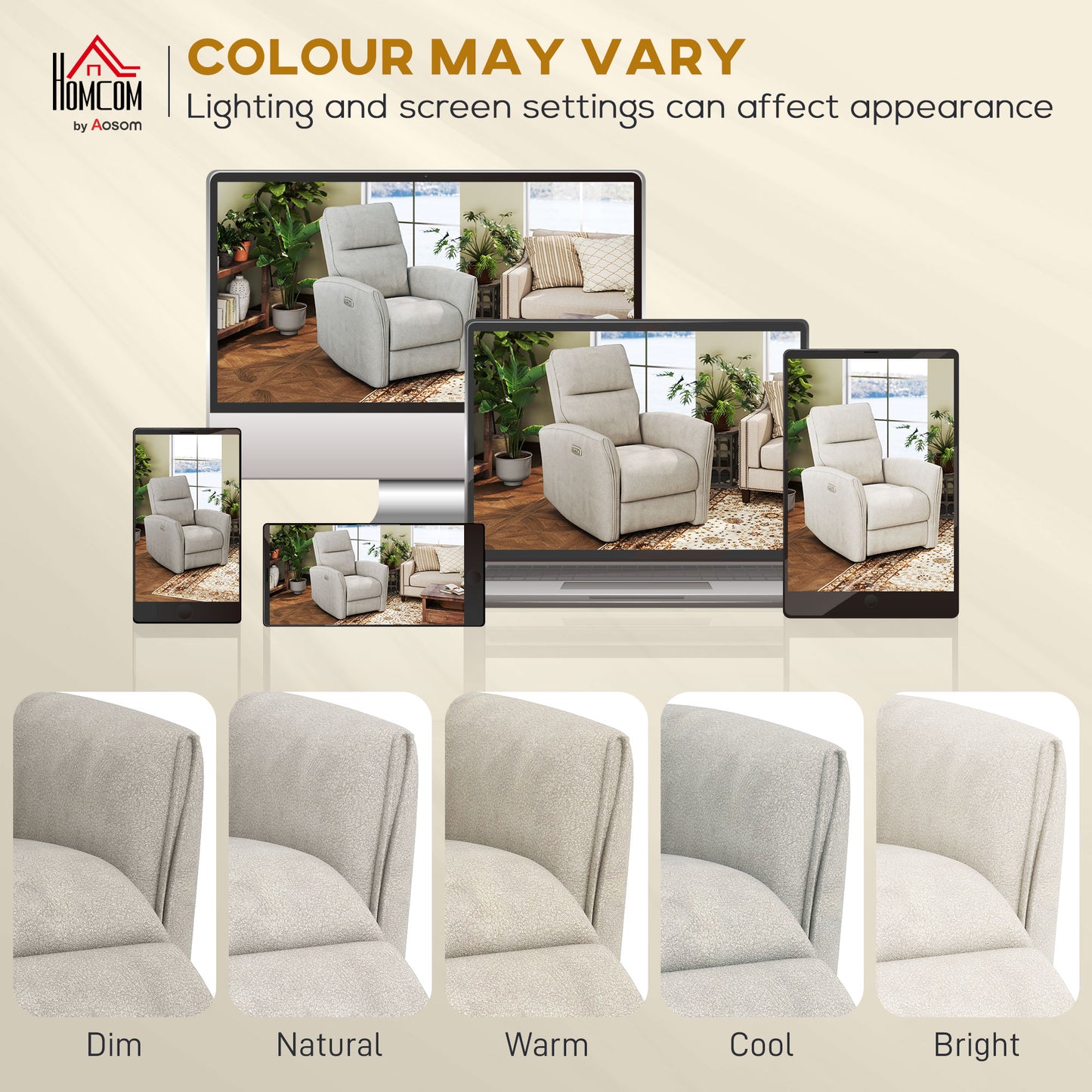 Power Recliner Chair, Fabric Upholstered Recliner Chair with USB Ports, Footrest, Beige