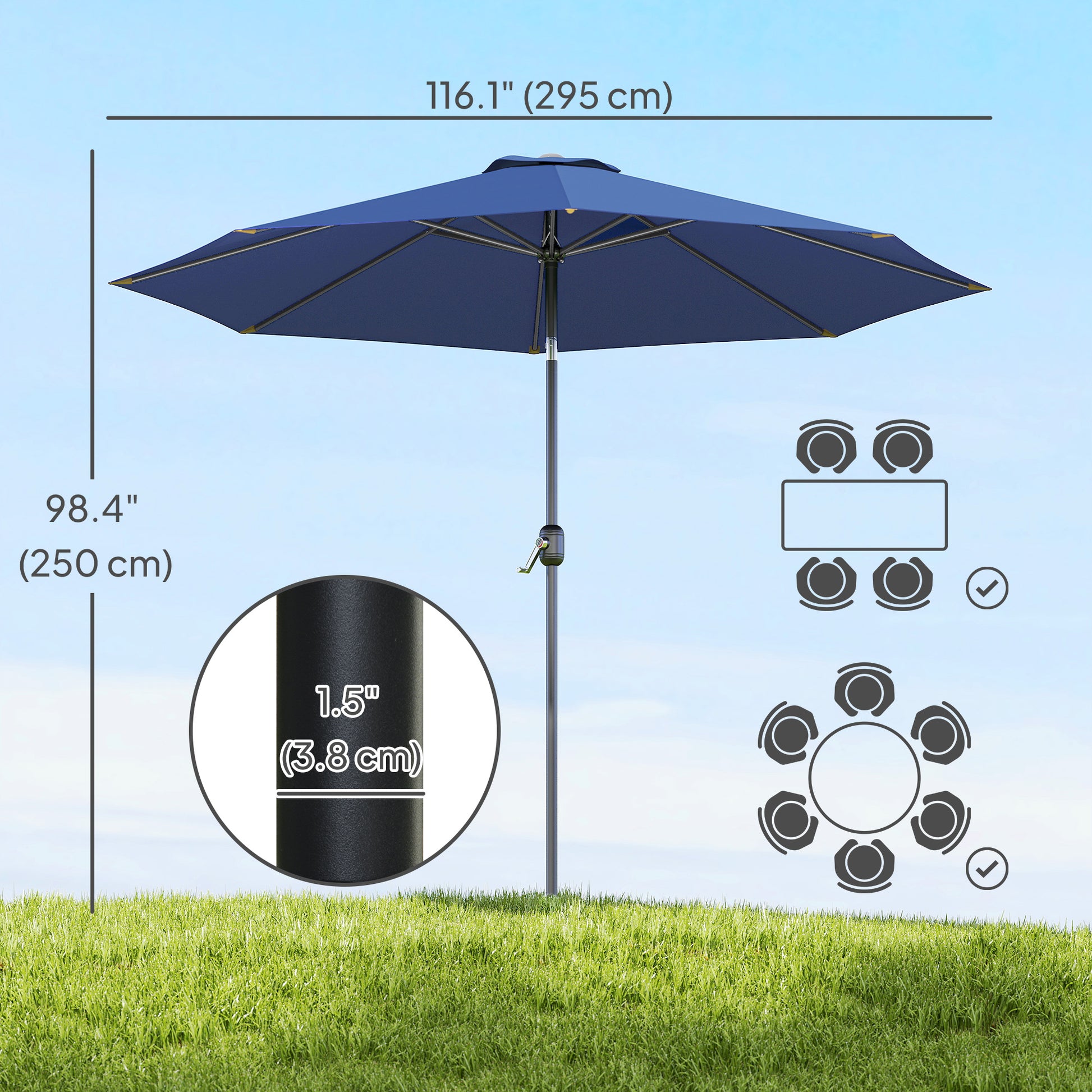 10' x 8' Round Market Umbrella, Patio Umbrella with Crank Handle and Tilt, Outdoor Parasol for Garden, Blue