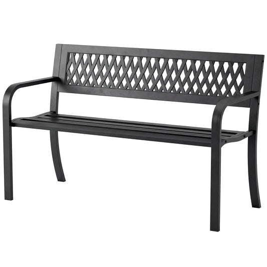 Outdoor Bench with Floral Backrest 2 Seater Garden Bench with Armrests for Yard Park Balcony Black