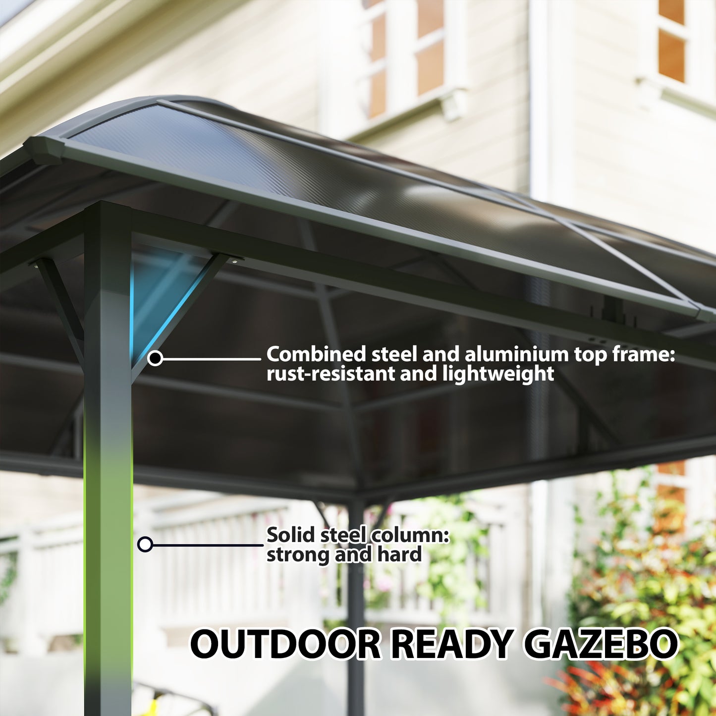 10' x 10' Outdoor Hardtop Gazebo Canopy with UV50+ Polycarbonate Roof, Steel Frame, Central Hook, Curtains, Light Grey