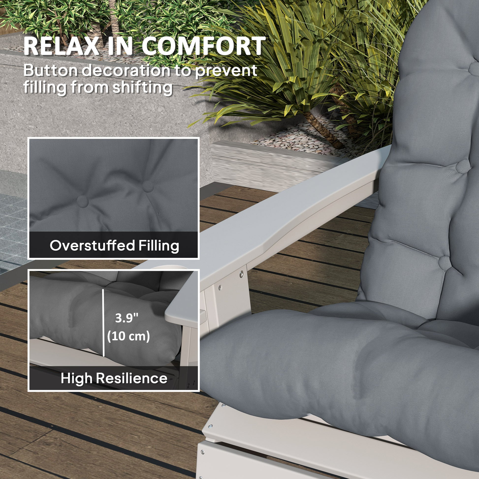 Adirondack Chair Cushions Set of 2 with Ties, Grey