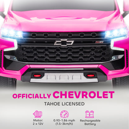 Aosom Licensed Chevrolet Tahoe Kids Ride on Car, 12V 7AH Toddler Electric Car with Parent Remote Control, 3 Speeds, Spring Suspension, LED Light, Horn, Music, Pink