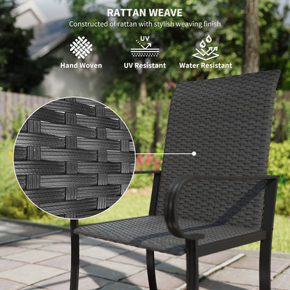 2 Piece PE Rattan Patio Dining Chairs with Steel Frame, for Garden, Backyard, Pool Side, Porch, Black