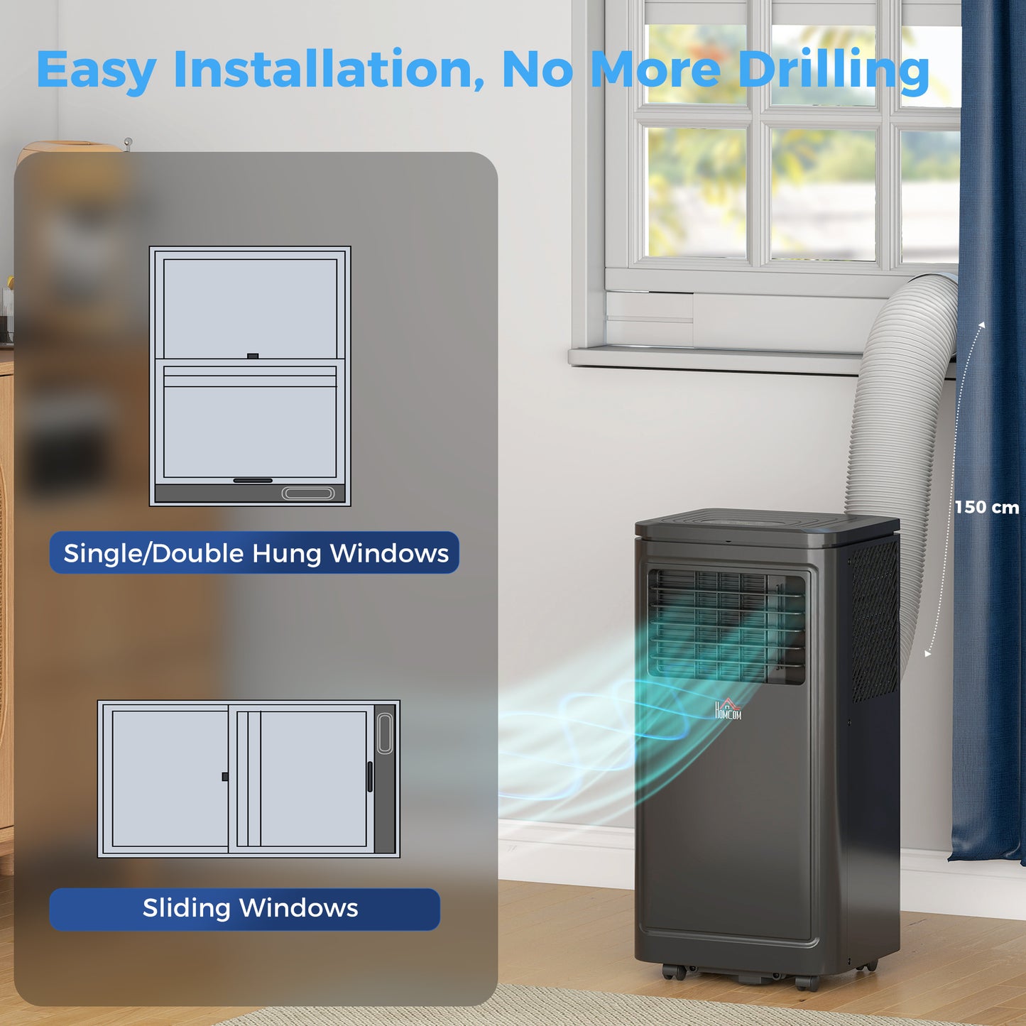 8000 BTU Portable Air Conditioner with Cooling, Dehumidifier, Remote Control, 24-Hour Timer, Window Mount Kit, Black