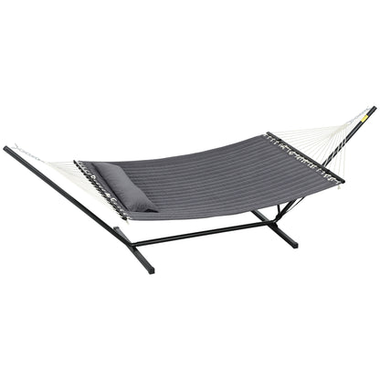 2 Person Hammock Quilted Double Hammock with Stand Pillow Spreader Bars for Outdoor Camping Beach, Dark Grey