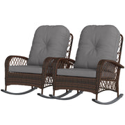 Outdoor Wicker Rattan Rocking Chair Set of 2, Patio Rocker with Thick Cushions for Garden Backyard Porch, Grey