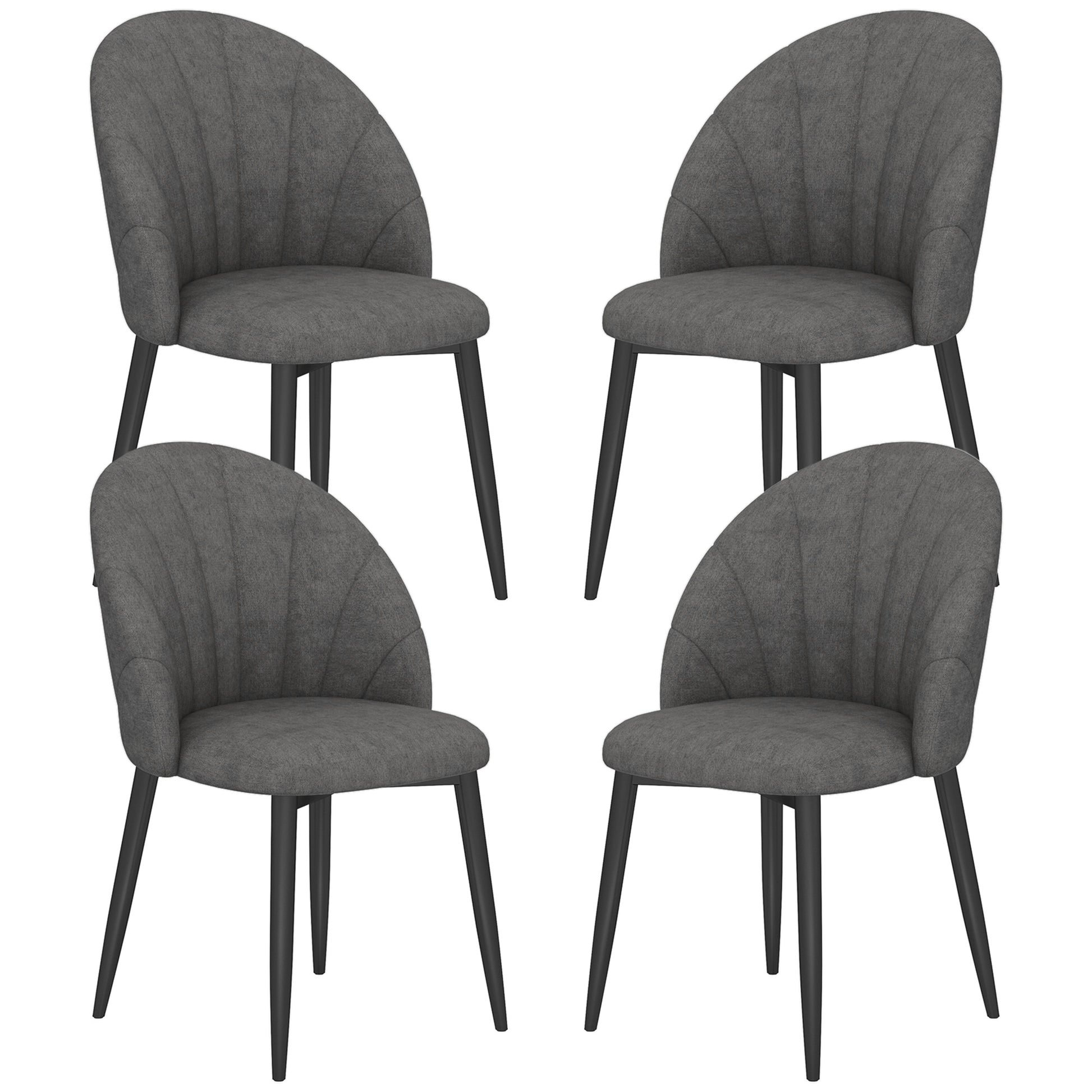 Modern Dining Chairs Set of 4, Upholstered Dining Room Chairs with Metal Legs, Shell Backrest, Padded Seat, Dark Grey