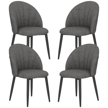 Modern Dining Chairs Set of 4, Upholstered Dining Room Chairs with Metal Legs, Shell Backrest, Padded Seat, Dark Grey