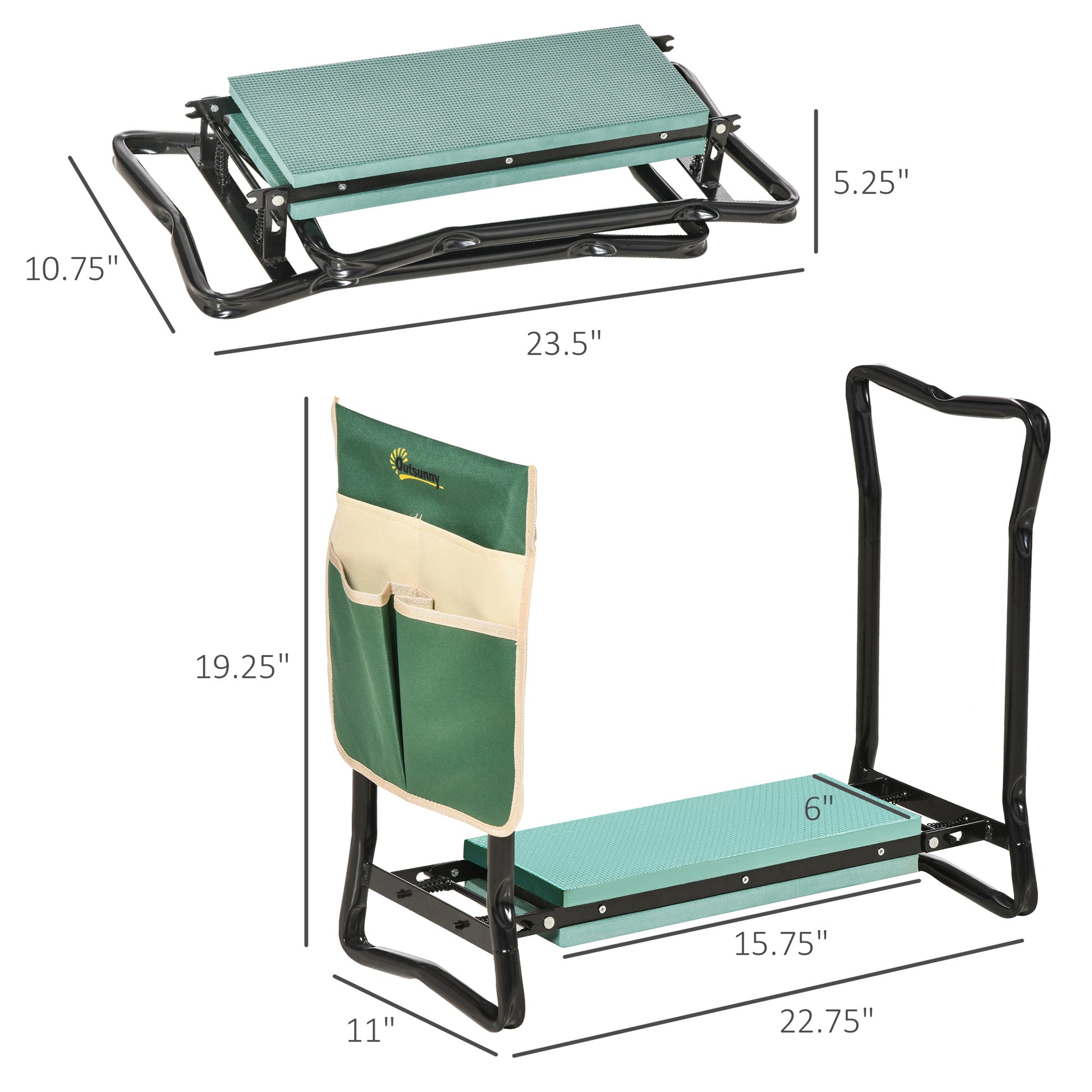 Garden Kneeler and Seat, Foldable Gardening Stool Bench with Thick EVA Foam Kneeling Pad and 1 Large Tool Pouch, Green