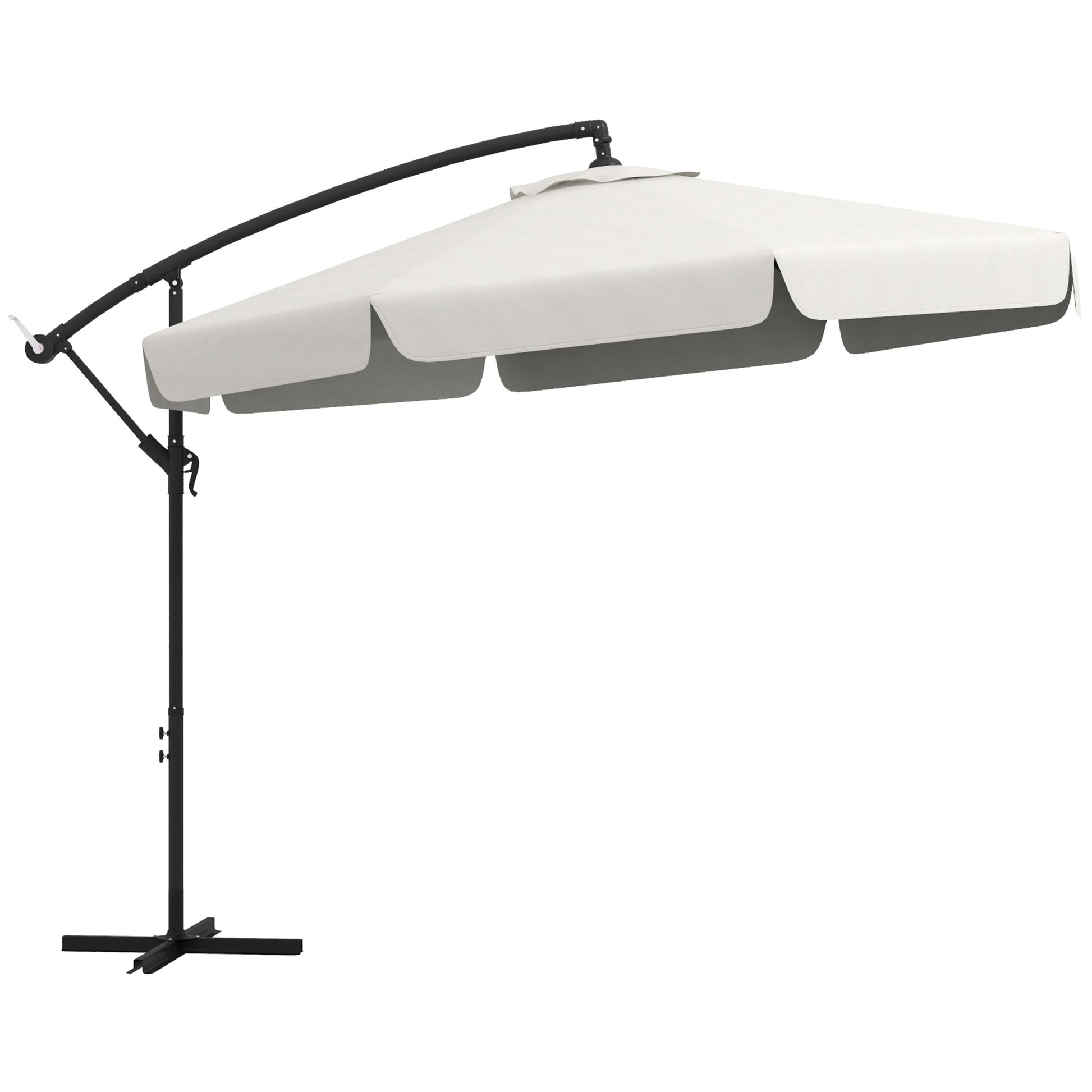 11 FT Cantilever Patio Umbrella Offset Parasol with Cross Base and 8 Ribs for Garden, Cream White