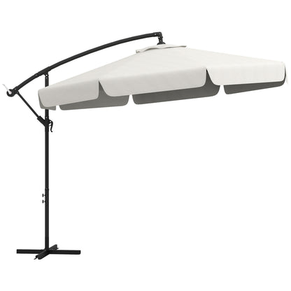 11 FT Cantilever Patio Umbrella Offset Parasol with Cross Base and 8 Ribs for Garden, Cream White