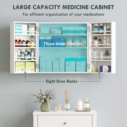 Wall Mount Medicine Cabinet, Bathroom Cabinet with 4 Tier Shelves, Lockable with 2 Keys for Kitchen, White