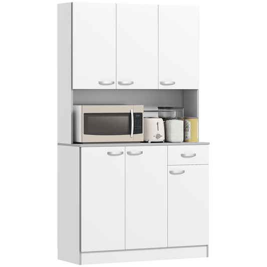 71" Modern Buffet with Hutch, Standing Kitchen Hutch with Storage Cabinets, Drawer, Open Space with Microwave Stand, White