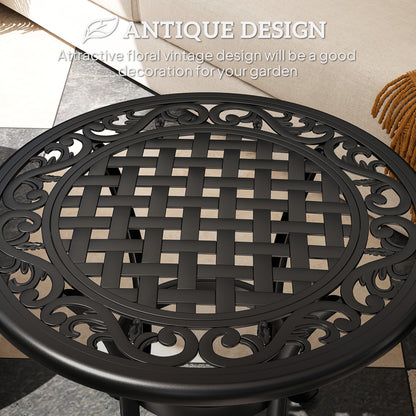 Ф23.6" Round Outdoor Side Table, Cast Aluminum Frame Patio Coffee Side Desk for Patio, Garden, Balcony, Black