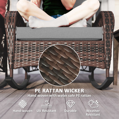 Outdoor Wicker Rattan Rocking Chair Set of 2, Patio Rocker with Thick Cushions for Garden Backyard Porch, Grey