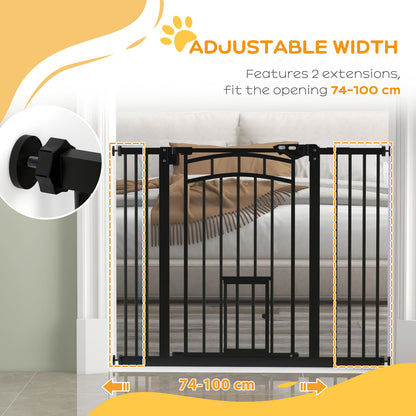 Auto-Close Pet Gate, Stair Gate with Cat Door, Double Locking for Doorways Hallways Stairs, Fits 29"-39.4" Wide, Black
