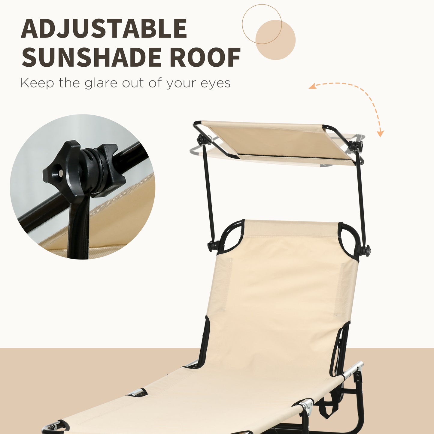 2 Piece Folding Outdoor Chaise Lounges, Pool, Sun, Tanning Chairs with Reclining Back, Sunshade for Beach, Patio, Tan