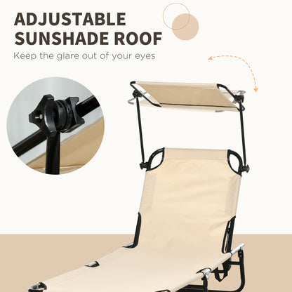 2 Piece Folding Outdoor Chaise Lounges, Pool, Sun, Tanning Chairs with Reclining Back, Sunshade for Beach, Patio, Tan