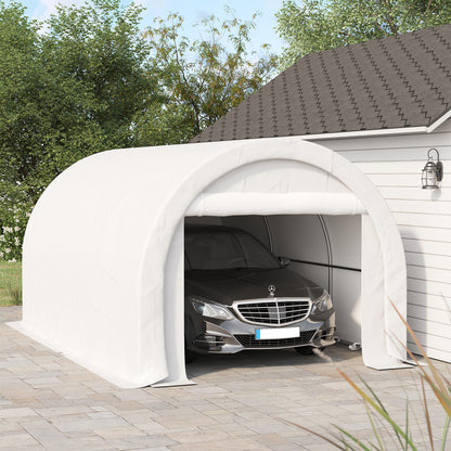 10' x 16' Heavy Duty Portable Carport Tent with Zippered Door, PE Cover for Car, Boat, Motorcycle, Bike, White