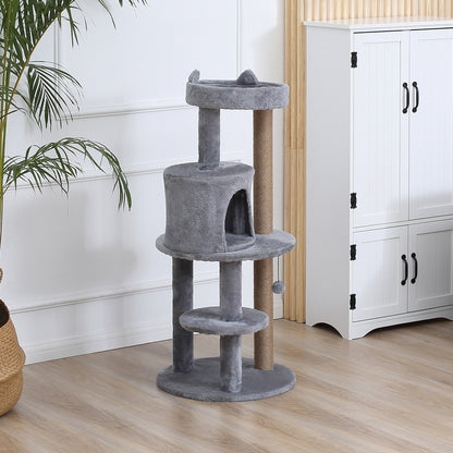 41" Cat Tree Tower with Condo, Scratching Posts and Hanging Ball, Grey