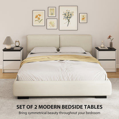 Nightstands Set of 2, Modern Bedside Tables with 2 Drawers, End Side Tables for Bedroom, White