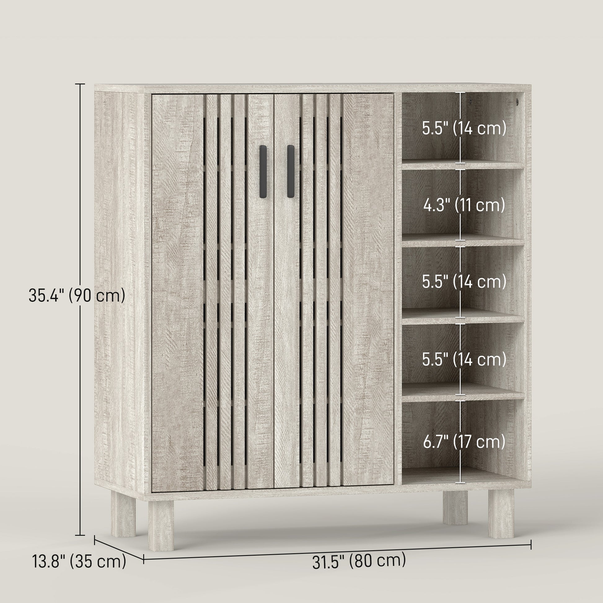 Shoe Storage with Double Doors and Open Shelves 17 Pair Shoe Storage Organizer for Entryway Hallway Light Grey