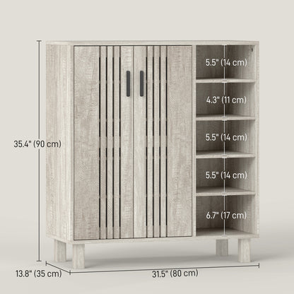 Shoe Storage with Double Doors and Open Shelves 17 Pair Shoe Storage Organizer for Entryway Hallway Light Grey