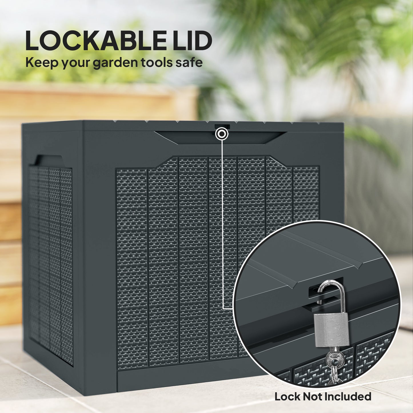 28 Gallon Deck Box, Resin Outdoor Storage Box with Handles, Waterproof and UV Resistant Storage Container