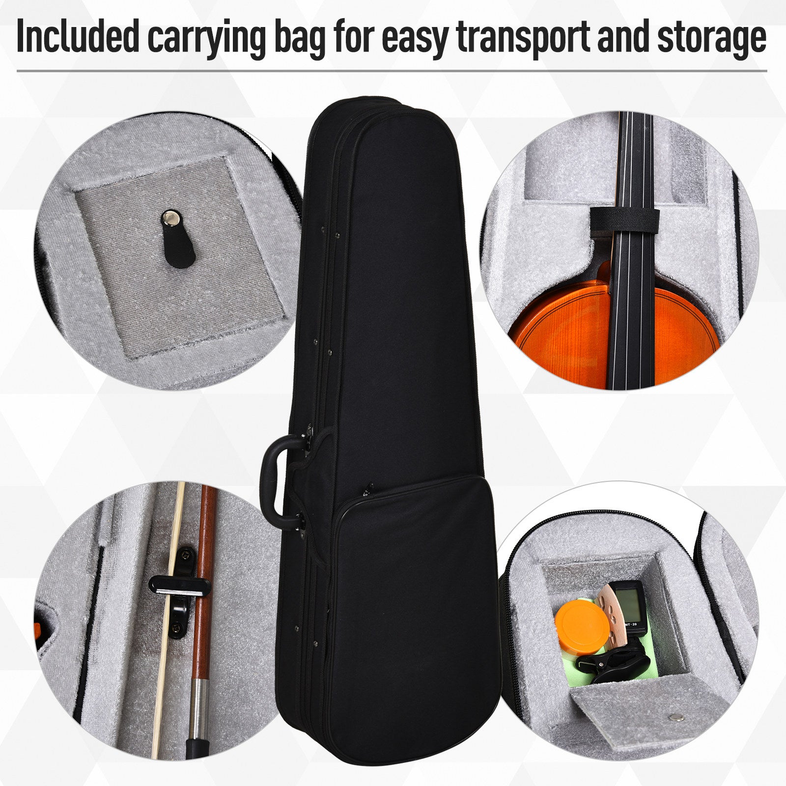 Soozier 4/4 Violin Maple Wood Full Set of Accessories Storage Box, Orange