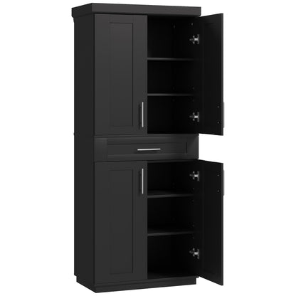 72" Storage Cabinet, Freestanding Kitchen Pantry Cabinet with 4 Doors, Drawer and 3 Adjustable Shelves, Black