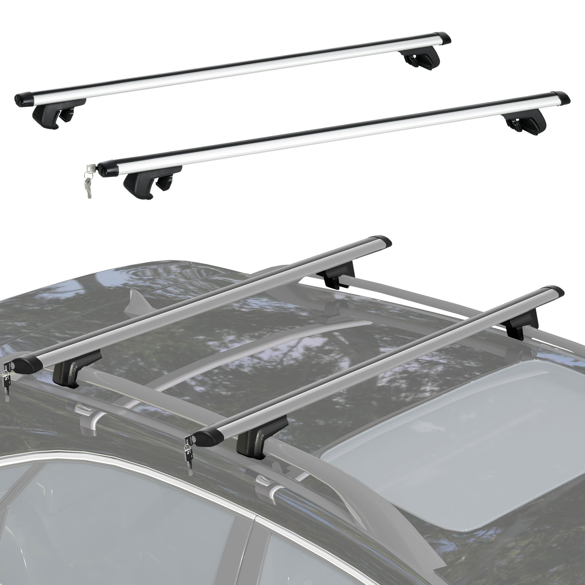2pc Roof Rack Car Roof Top Lockable Aluminum Cross Bars Adjustable Baggage Luggage Carrier, Silver (49")