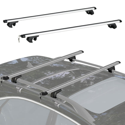 2pc Roof Rack Car Roof Top Lockable Aluminum Cross Bars Adjustable Baggage Luggage Carrier, Silver (49")