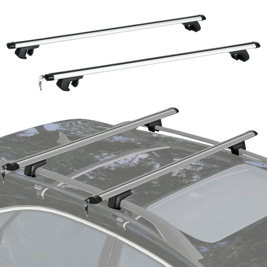 2pc Roof Rack Car Roof Top Lockable Aluminum Cross Bars Adjustable Baggage Luggage Carrier, Silver (49")