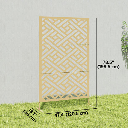 Metal Outdoor Privacy Screen, Freestanding Outdoor Divider with Stand, 79" x 47", Gold