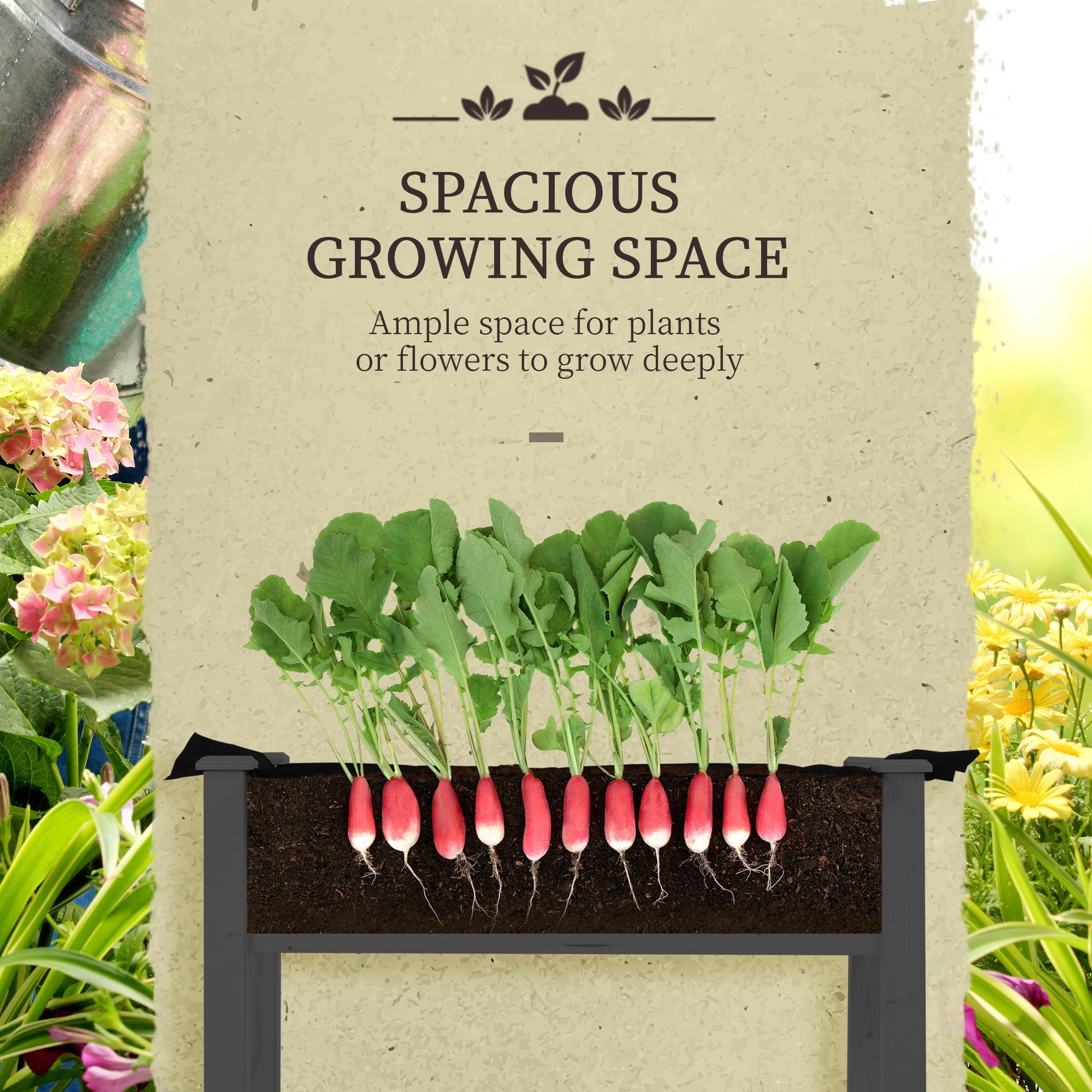 Raised Garden Bed with PE Greenhouse Cover Outdoor Elevated Wood Planter Box for Herbs and Vegetables Dark Gray