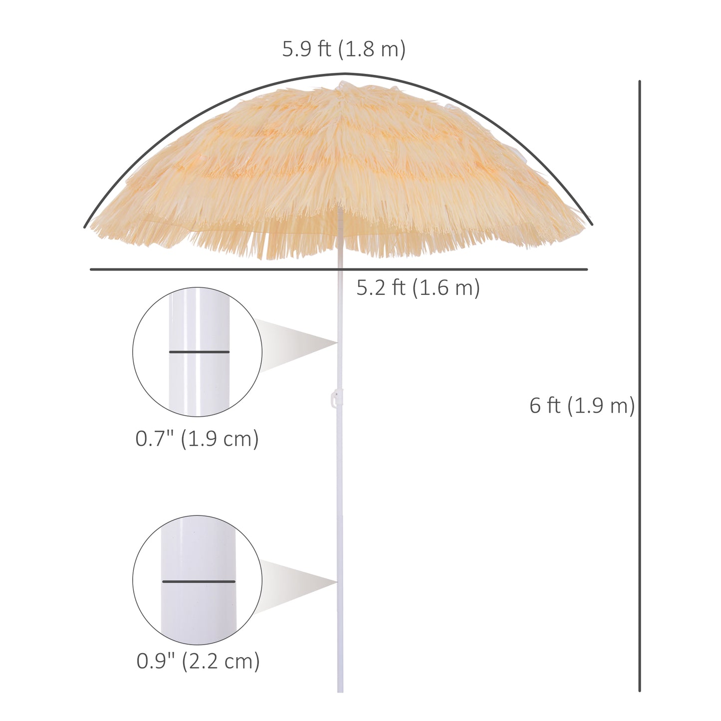 6FT Beach Umbrella Tilt Sunshade Height Adjustable Outdoor Market Patio Yard Crank Deck Sun Shade, Wheat